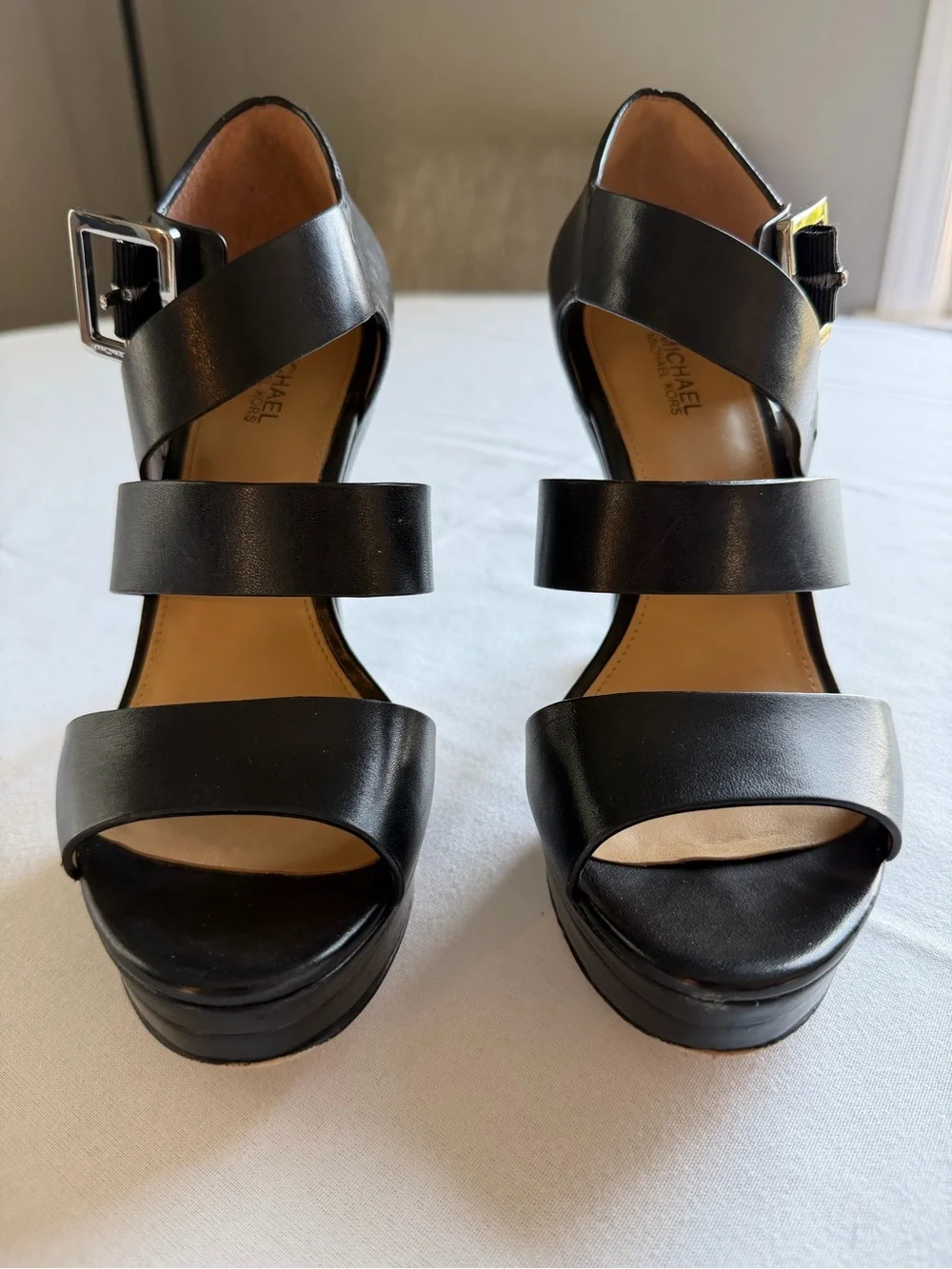 Michael Kors Black Strappy Leather Platform Heels